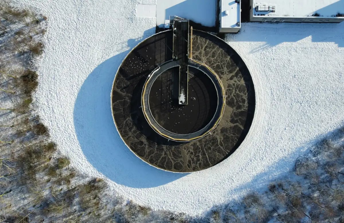Wastewater cistern from a drone POV